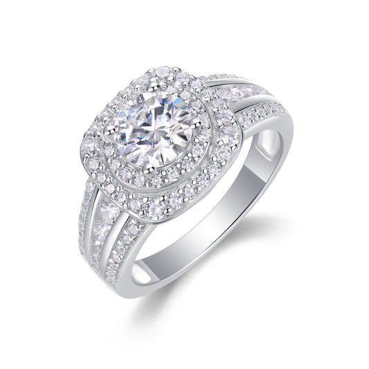 1CT Diamond Halo Engagement Ring | Sterling Silver Classic LuxeStones