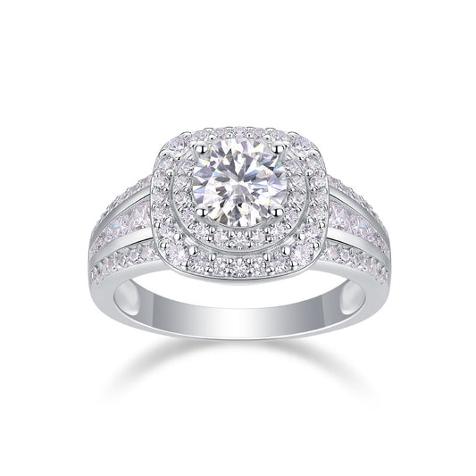 1CT Diamond Halo Engagement Ring | Sterling Silver Classic LuxeStones