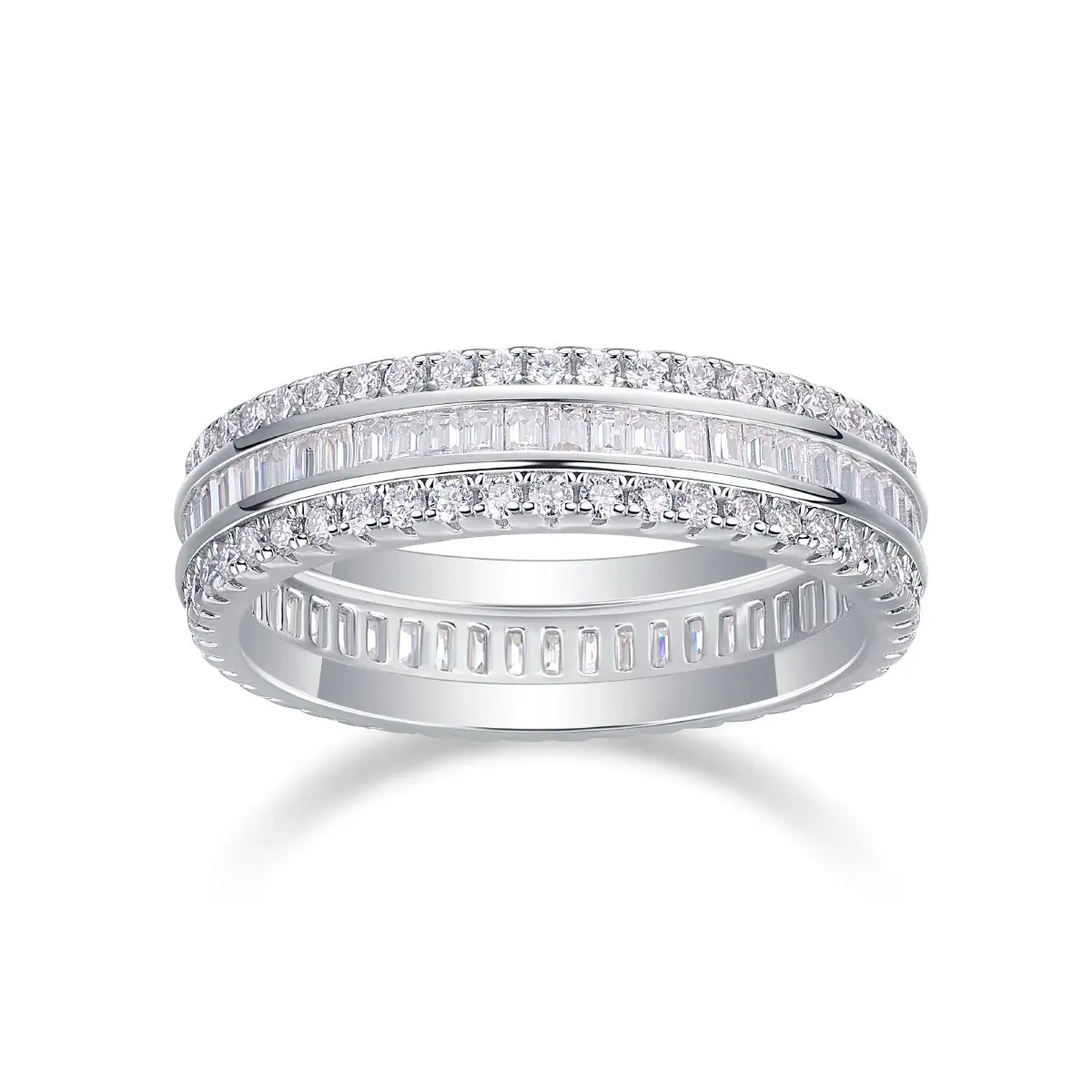 Three Row Moissanite Eternity Band | Baguette & Pavé Mix LuxeStones
