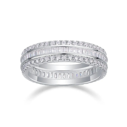 Three Row Moissanite Eternity Band | Baguette & Pavé Mix LuxeStones