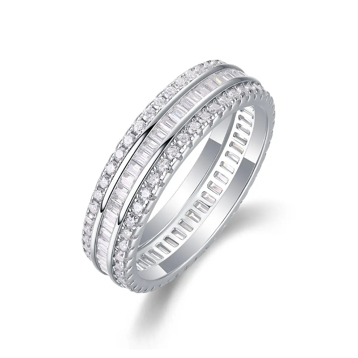 Three Row Moissanite Eternity Band | Baguette & Pavé Mix LuxeStones