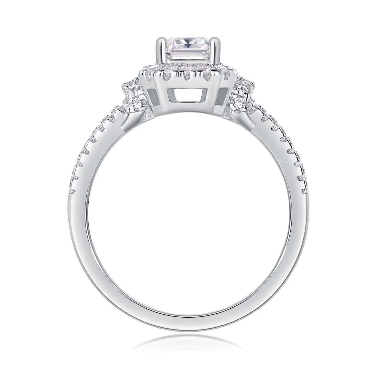 2CT Emerald Cut Moissanite Halo Ring | Multi-Row Pavé LuxeStones
