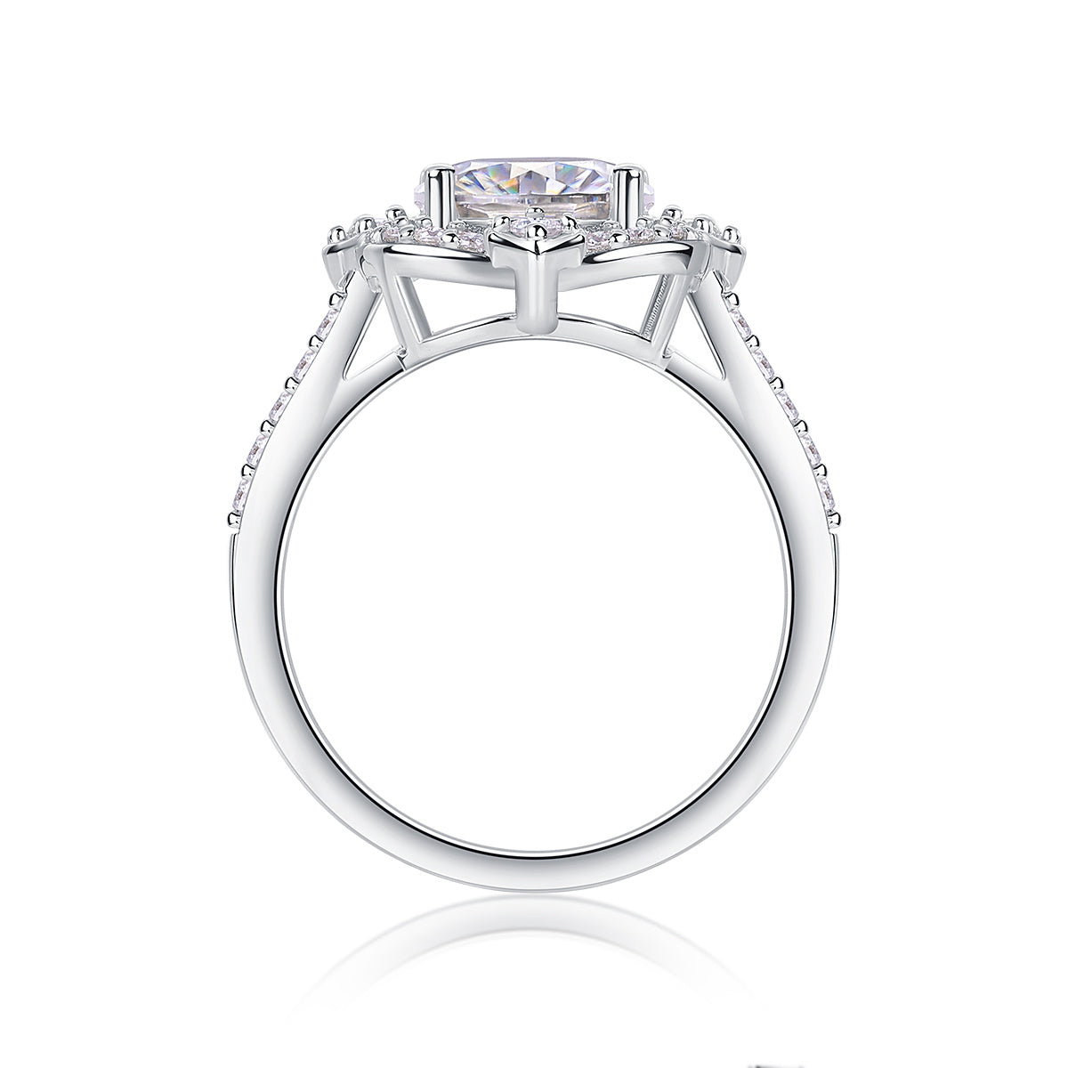 Oval Moissanite Ring with Pave Band and Side Stones