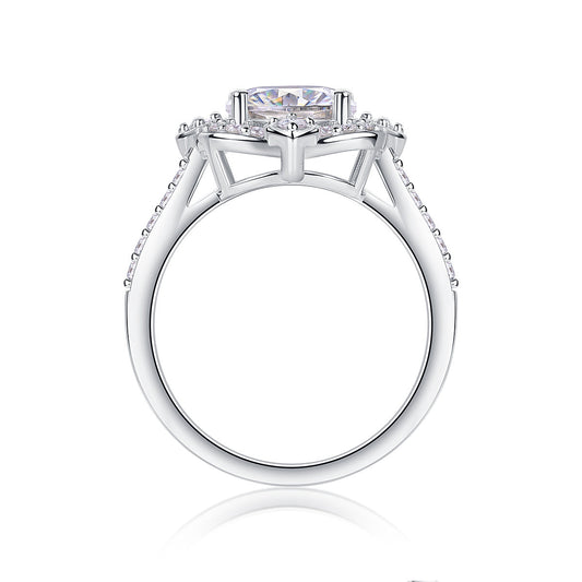 Oval Moissanite Ring with Pave Band and Side Stones