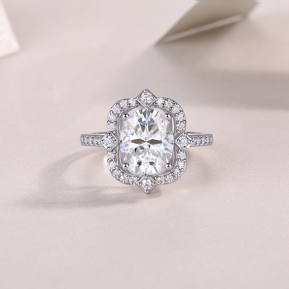 Moissanite Engagement Ring with 32 Side Stone Accents