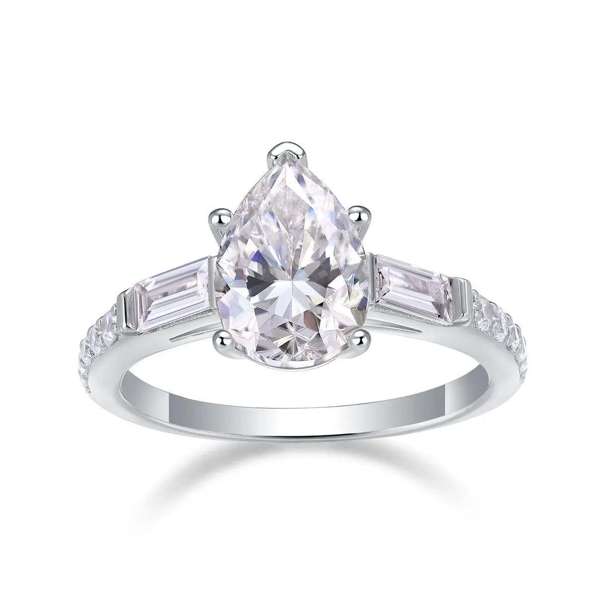 1.5CT Pear Moissanite Ring | Sterling Silver Side Stones LuxeStones