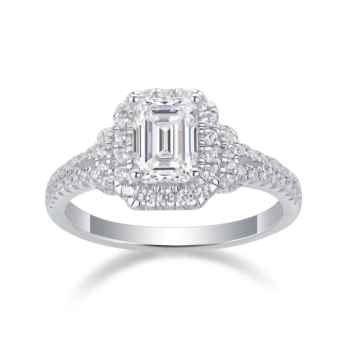 2CT Emerald Cut Moissanite Halo Ring | Multi-Row Pavé LuxeStones