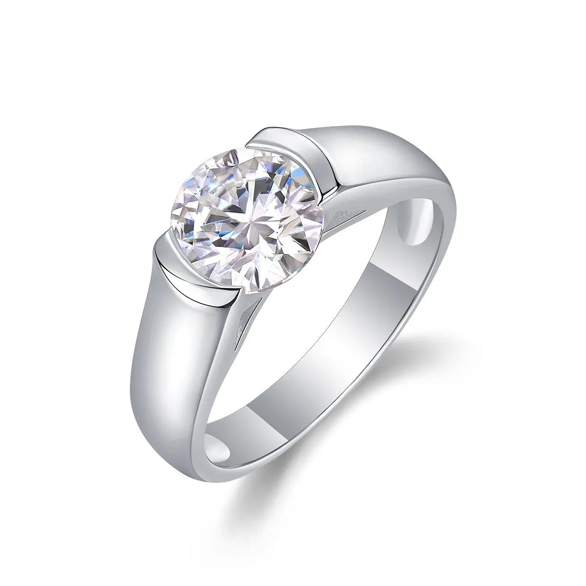 VVS1 moissanite bezel-set solitaire engagement ring