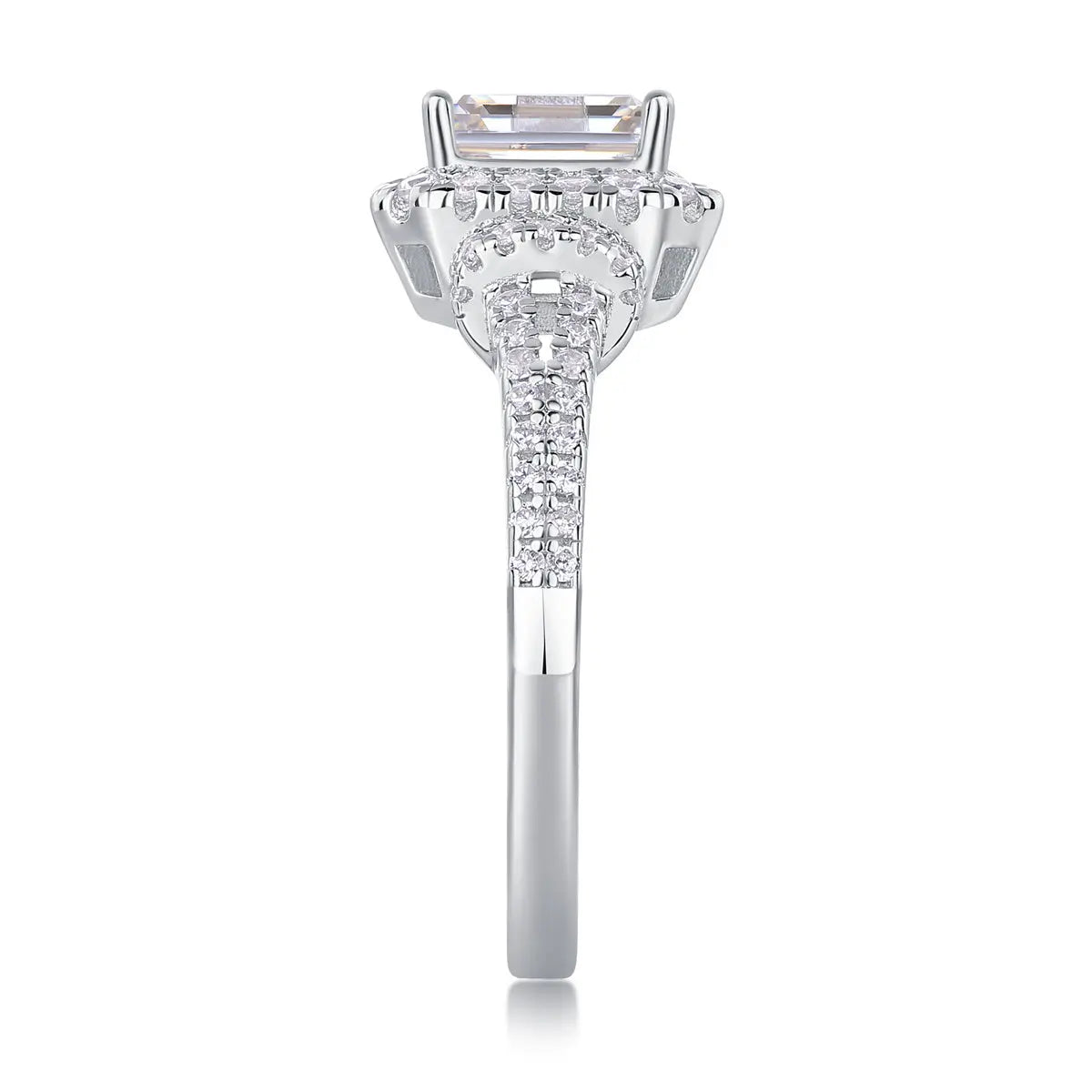 2CT Emerald Cut Moissanite Halo Ring | Multi-Row Pavé LuxeStones