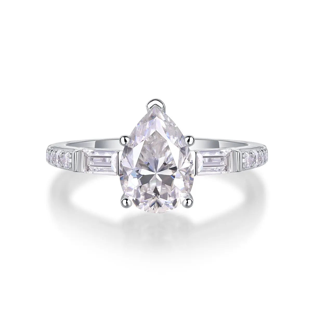 1.5CT Pear Moissanite Ring | Sterling Silver Side Stones LuxeStones