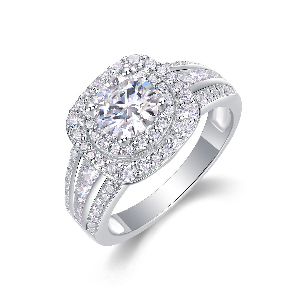 1CT Diamond Halo Engagement Ring | Sterling Silver Classic LuxeStones