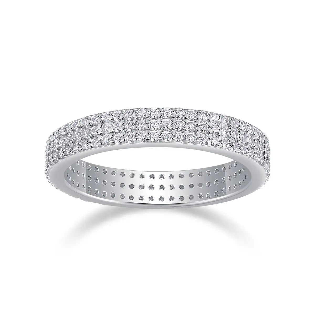 Pavé set moissanite eternity band in sterling silver