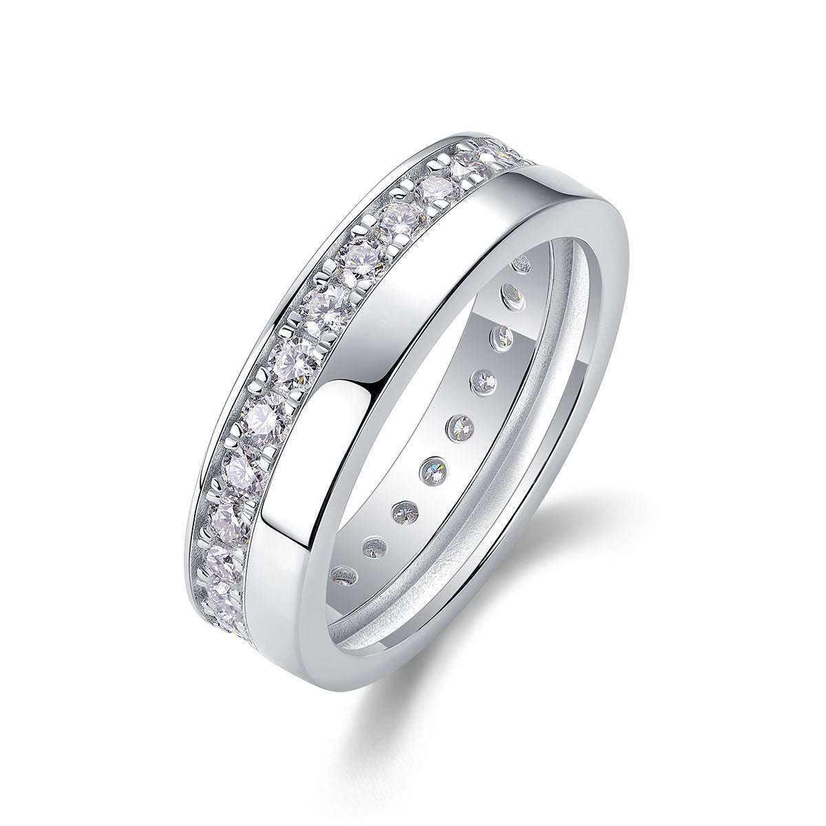 Sterling silver half-eternity moissanite ring for weddings