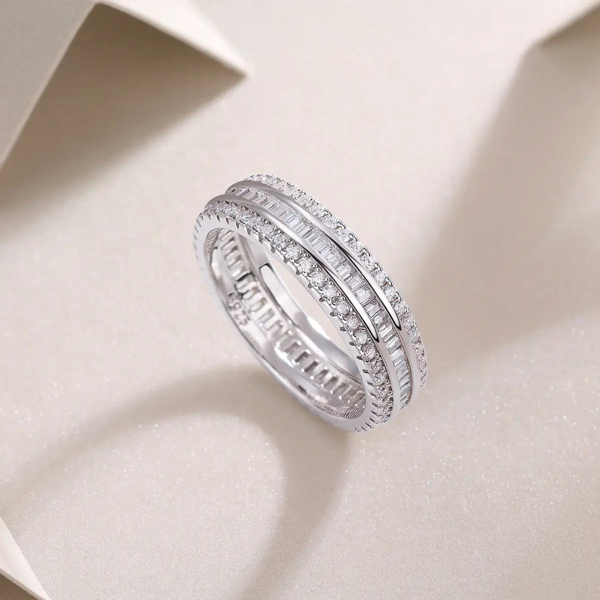 Three Row Moissanite Eternity Band | Baguette & Pavé Mix LuxeStones