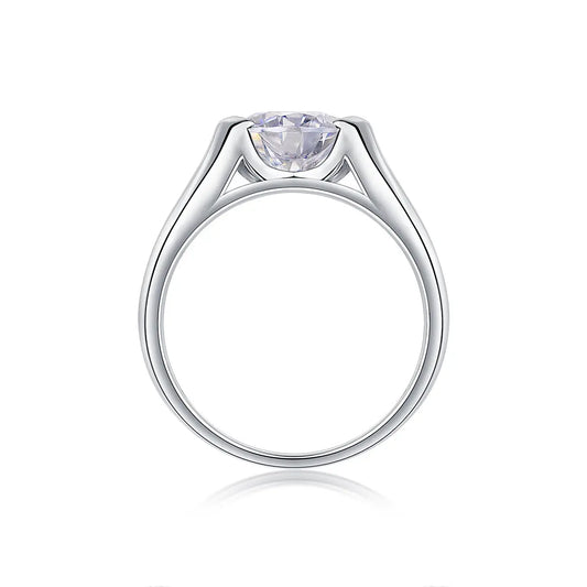 Round-cut D color moissanite solitaire ring sterling silver