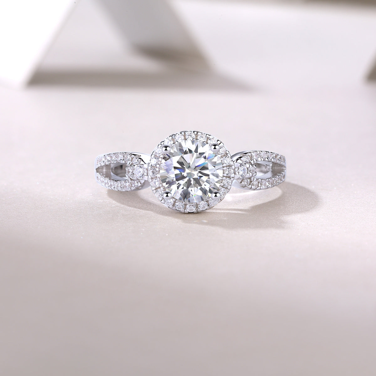 5CT Round Moissanite Ring with Halo | Sterling Silver LuxeStones